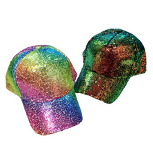 春夏季女士透气遮阳棒球帽户外彩虹亮片棒球帽潮太阳街舞帽子批发