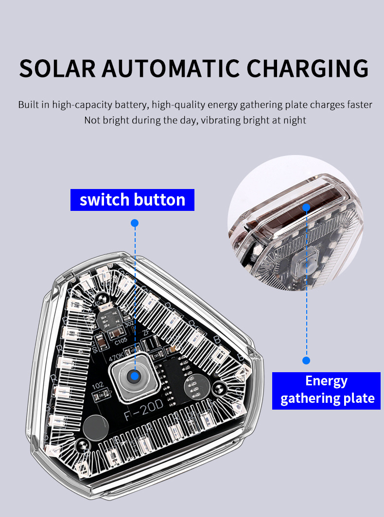 Motorcycle Navigation Light Strobe Light Modified Triangle Solar Light Universal Strobe Motorcycle Electric Non-Wired Car