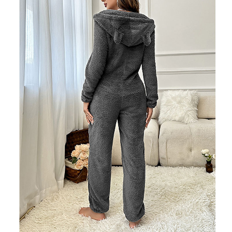 Pigiama intero donna scollo a v maniche lunghe casual_voghion.com