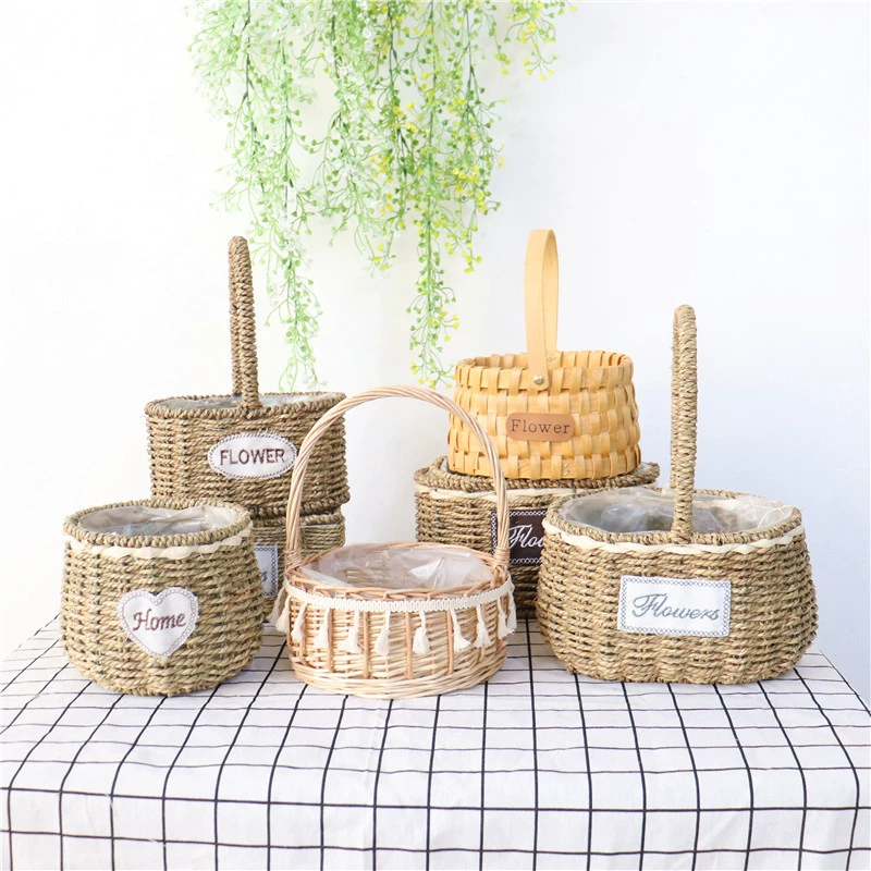 Straw handheld flowerpot, woven basket, J64