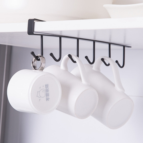 Home kitchen iron cabinet storage rack multi-functional row hook wardrobe organizer kitchen traceless nail-free hook