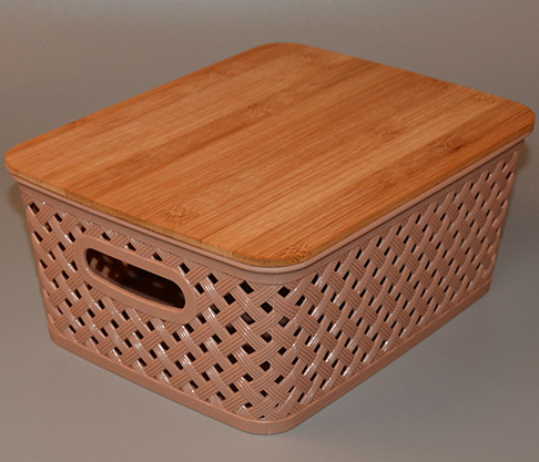 X型竹盖收纳篮带 PP化妆篮竹盖 家用竹盖收纳整理箱外贸出口 BSCI