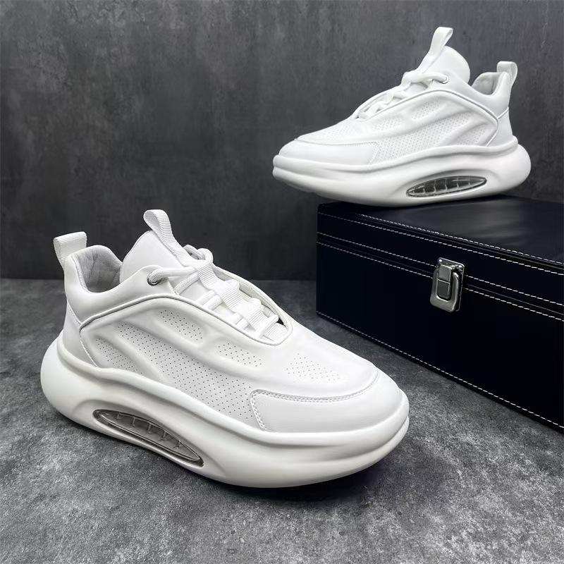 2025 Spring With Hidden Height Increase, Breathable Casual Versatile Thick-Soled White Sneakers, Men's Sports Running_voghion.com