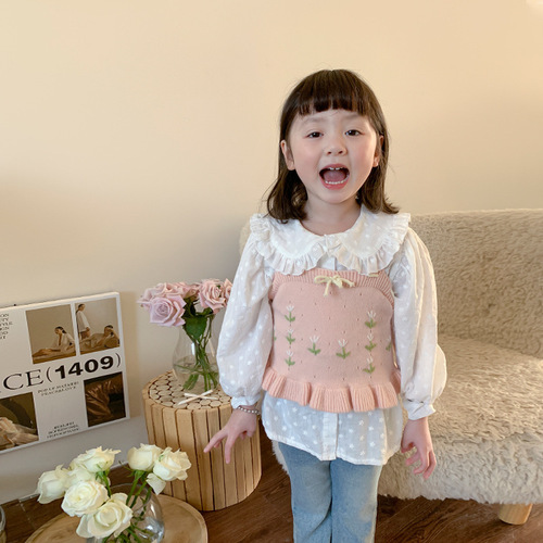 Weimu Children's Clothing Children's Suit 2024 Spring New Style Girls Korean Style Vests Shirts Pants Baby Clothes