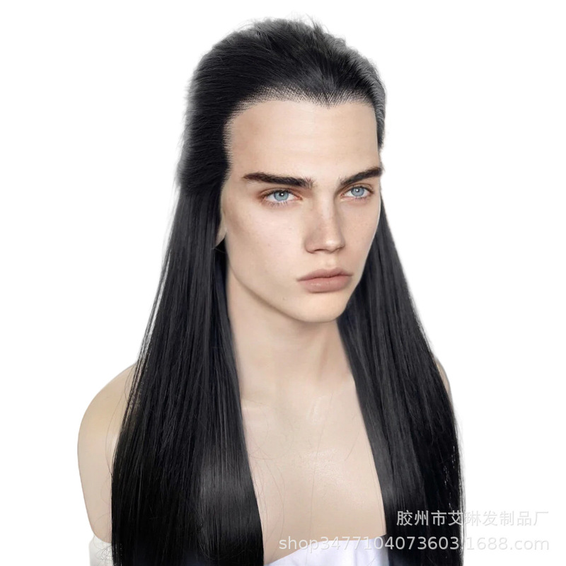 Ancient Style Wig for Men with a Traditional Costume Look, Featuring a Three-Pointed Synthetic Fiber Lace Front Wig, Cos Beauty Pointed Long Straight Hair for Men
