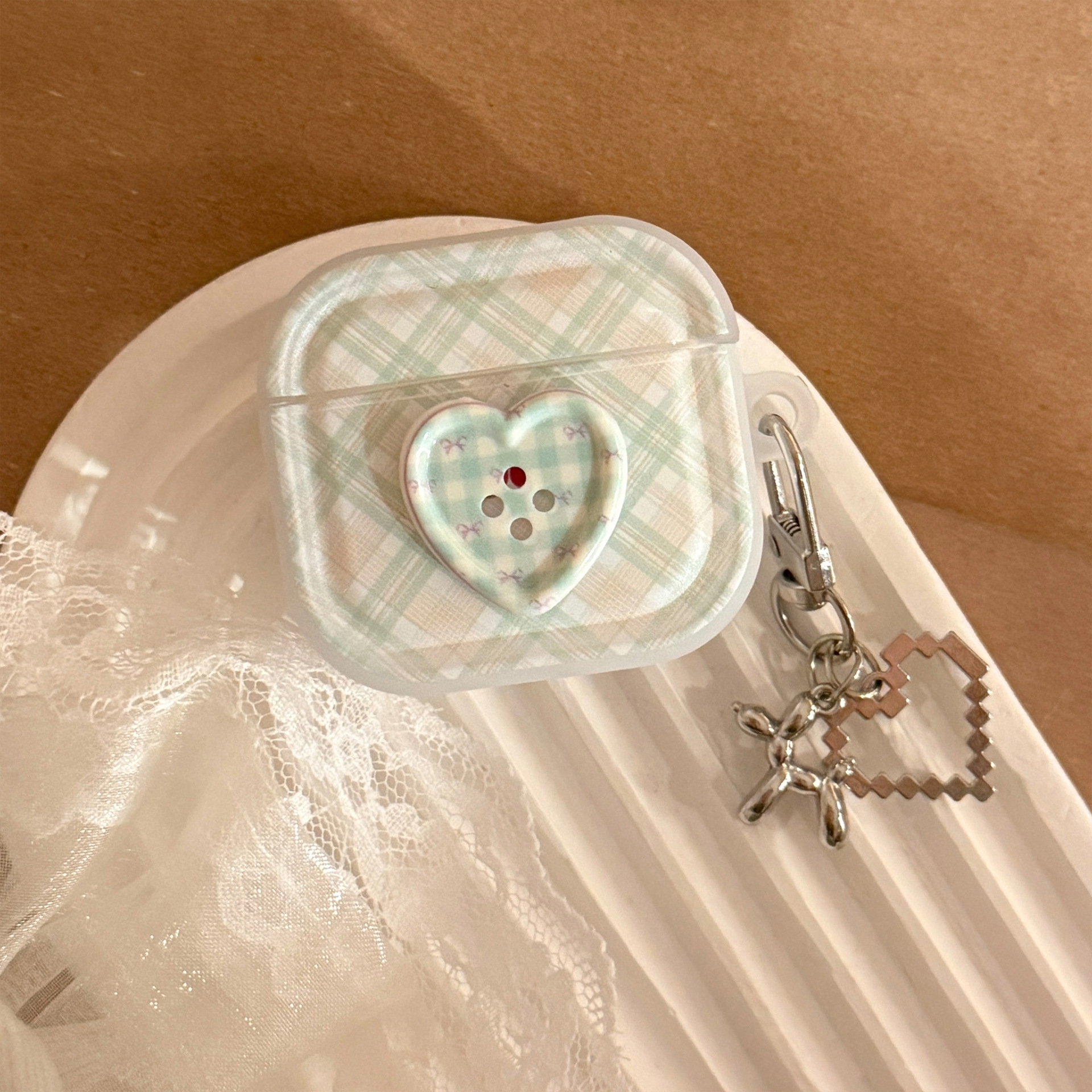 Botón estereoscópico verde para auriculares AirPods Pro2 cubierta Bluetooth inalámbrico 4 generación 1 colgante de plata 3