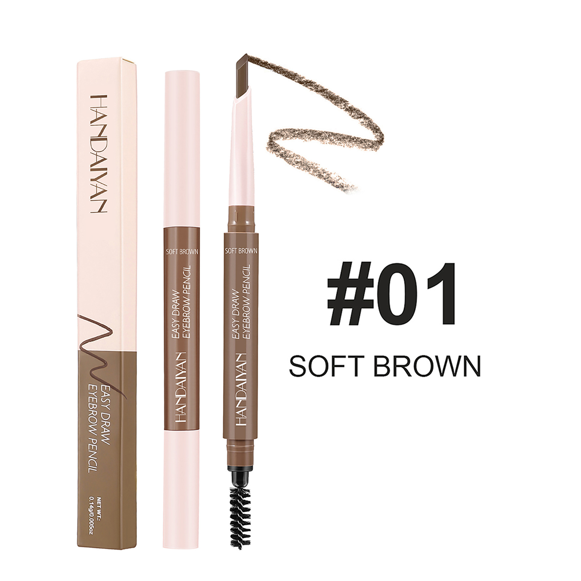 Lápiz de cejas de doble cabeza transfronterizo con cepillo de cejas impermeable ultra fino tridimensional HANDAIYAN sin mareo lápiz de cejas de doble cabeza