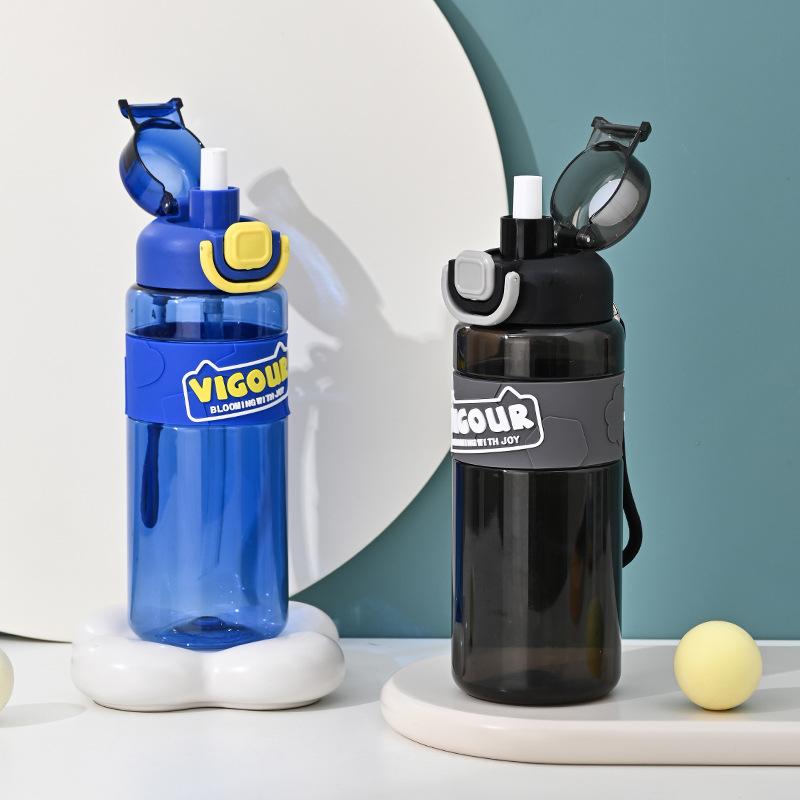 外贸塑料运动水杯礼品学生款吸管杯便携户外杯大容量太空健康环保
