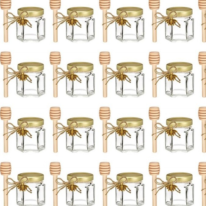 DIY跨境45ml六角玻璃瓶套装小蜜蜂瓶果酱瓶瓶子品尝密封玻璃罐