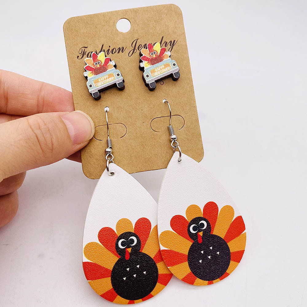 Wholesale Jewelry Ig Style Simple Style Pumpkin Cartoon Water Droplets Pu Leather Drop Earrings display picture 2