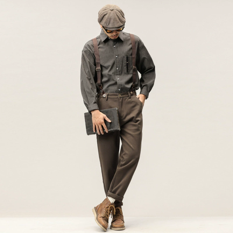 Винтажные брюки Ami Kaji в американском стиле с пряжкой Paris, джинсовые мужские винтажные шерстяные Британские брюки-слипы