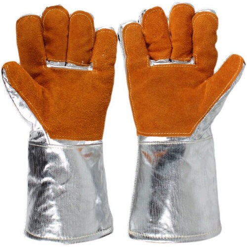 High temperature resistant gloves, anti-radiant heat industrial cast aluminum foil insulation cowhide wear-resistant furnace front worker oven fire-fighting gloves