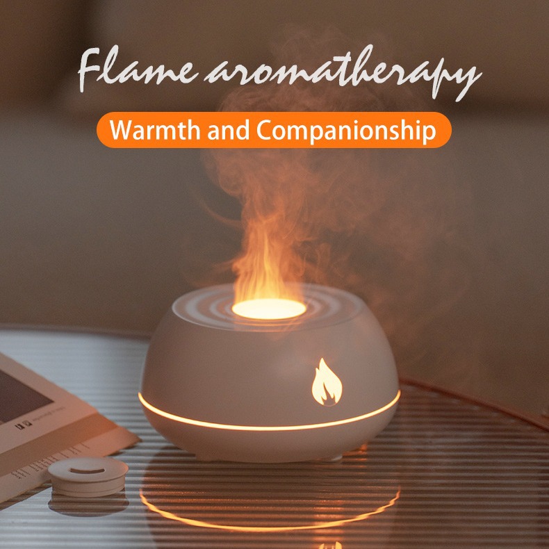 New Model of Simulated Flame Essential Oil Diffuser with Seven-Color Gradient 130ml Household Ultrasonic Aromatherapy Machine Humidifier