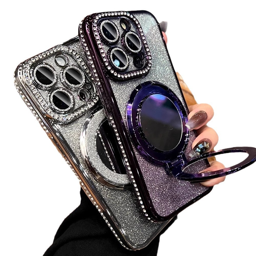 Luxury Diamond Glitter Phone Case For Iphone With Mirror Holder_voghion.com