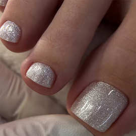 简约日常脚款穿戴甲银色闪粉美甲片ins风辣妹脚指甲片跨境指甲贴