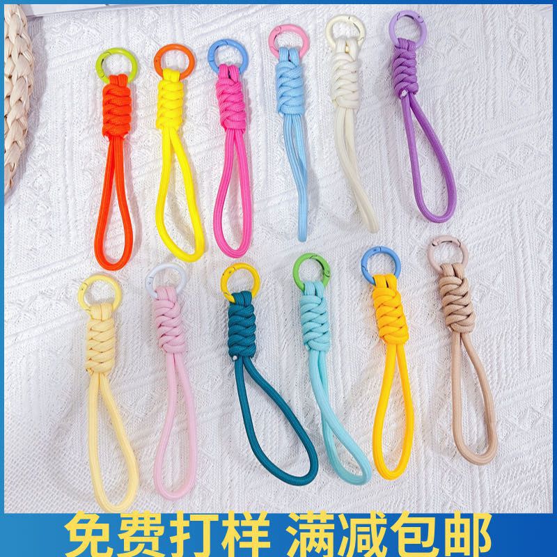 Color matching mobile phone short lanyard woven wrist strap rope car key chain anti-losing rope fashion exquisite cup pendant