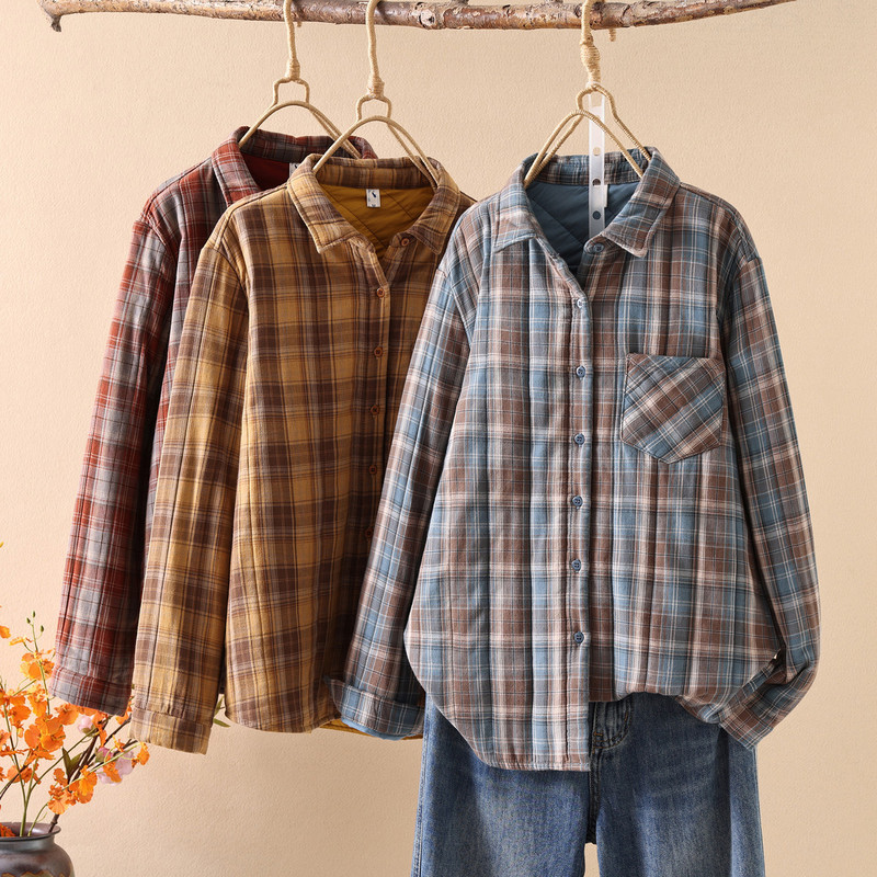 Quilted Shirt, Stylish Cotton Thickeneded Plaid Long-Sleeved Shirt, Women's New Autumn and Winter Warm Base Top 8811 Quilted Shirt, Stylish Cotton Thickeneded Plaid Long-Sleeved Shirt, Women's New Autumn and Winter Warm Base Top 8811