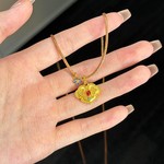 黄金色宫廷风珐琅如意锁包吊坠项链女棕色编绳东方美学轻奢毛衣链