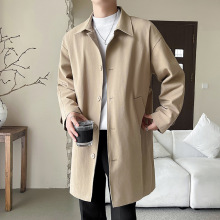 中长款薄款宽松纯棉单排扣休闲外套2024年春秋季男士百搭翻领风衣