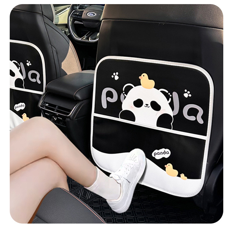 Cute Panda Car Chair Back Anti-kick Pad Creative Leather Easy-to-clean Car Anti-dirty Pad Car Anti-wear Pad