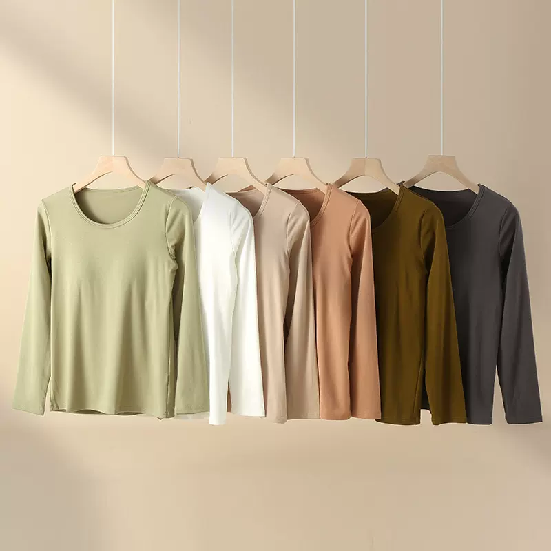 莫代尔棉打底衫带胸垫一体长袖单件上衣女士罩杯秋衣春秋弹性体恤