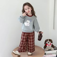 儿童秋款卫衣套装 女童可爱休闲套装 宝宝长袖上衣格子长裤阔腿裤