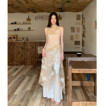 新中式仙女开叉不规则网纱旗袍连衣裙