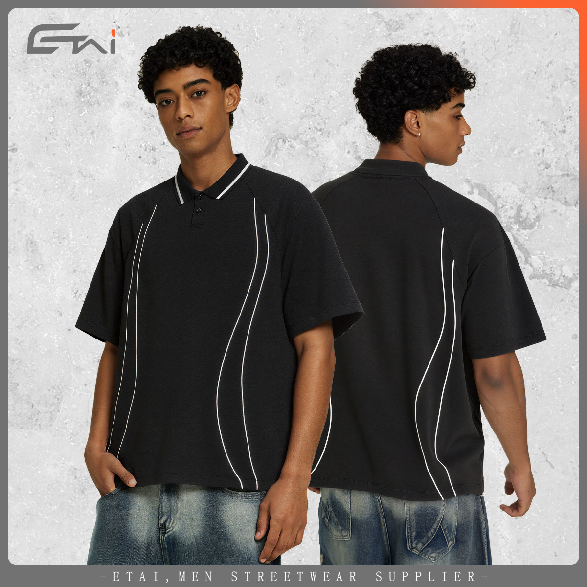 Marca de moda cuadrada estilo de contraste de color incrustación polo camiseta de alta calidad de algodón cuello roscado vestido casual de hombre mangas cortas
