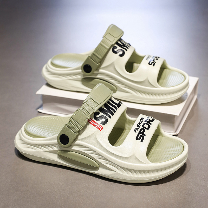 Zapatillas de una palabra para hombre, uso exterior de verano, antideslizante, desodorante, suela suave, ligero, pisando mierda, sandalias de playa de verano casuales, zapatos de moda