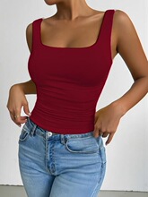 Women's Solid Square Neck Tank Top, Casual Fitted