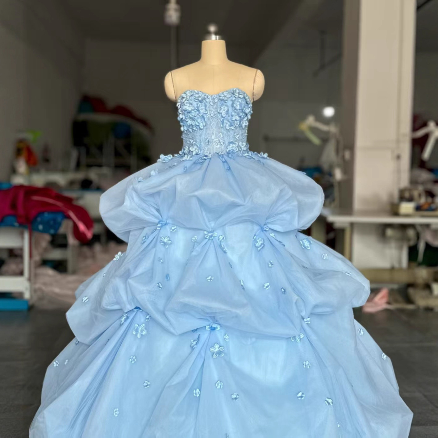 New Blue Floor-Length Tutu Skirt Theme Wedding Photo Studio Clothing Cake Skirt Couple Interior Photo Photography Dress