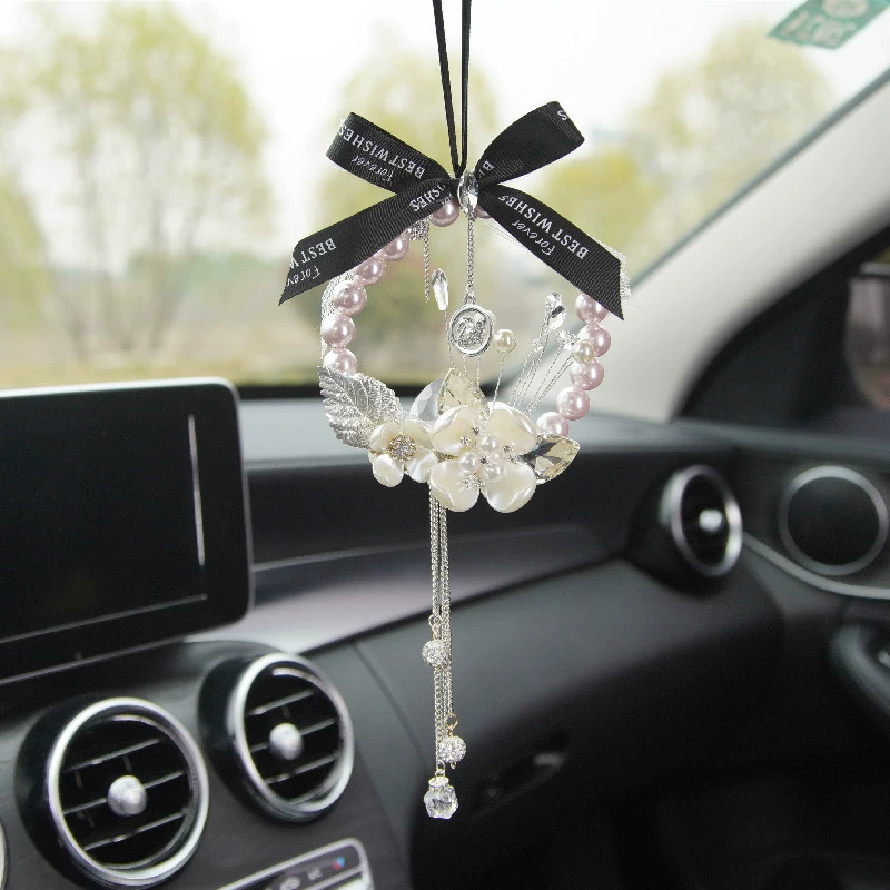 Автомобиль кулон цветок бриллиантовый лук украшение зеркала заднего вида автомобиля подвесной автомобиль модные женские товары для интерьера автомобиля