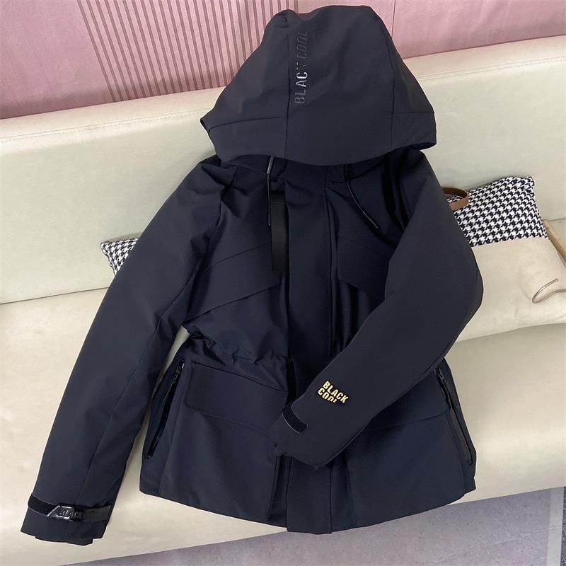[Yang Mi's Style] Children's Winter Mid-Length Down Cotton Jacket, Black and Gold Stylish Hooded Cotton-padded Coat for Medium and Large Children