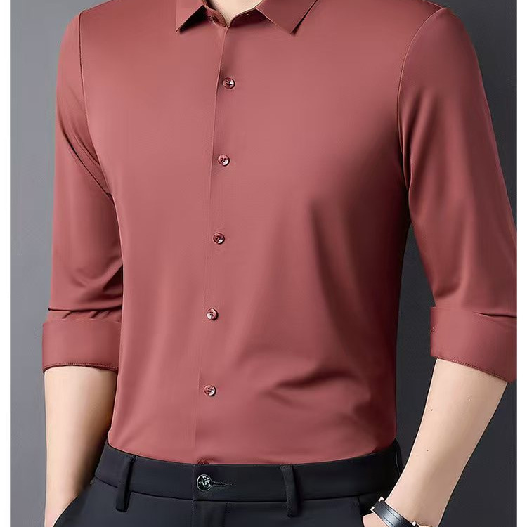 High-stretch, seamless, ice-silk, wrinkle-resistant short-sleeve shirt for men, breathable and quick-drying, available in short and long sleeves, suitable for business wear High-stretch, seamless, ice-silk, wrinkle-resistant short-sleeve shirt for men, breathable and quick-drying, available in short and long sleeves, suitable for business wear