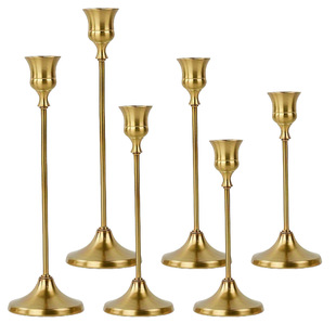 6 Elegant and Romantic European Candle Dinner Table Decorations for Weddings, Copper-Colored Candle Holders with a Conical Base