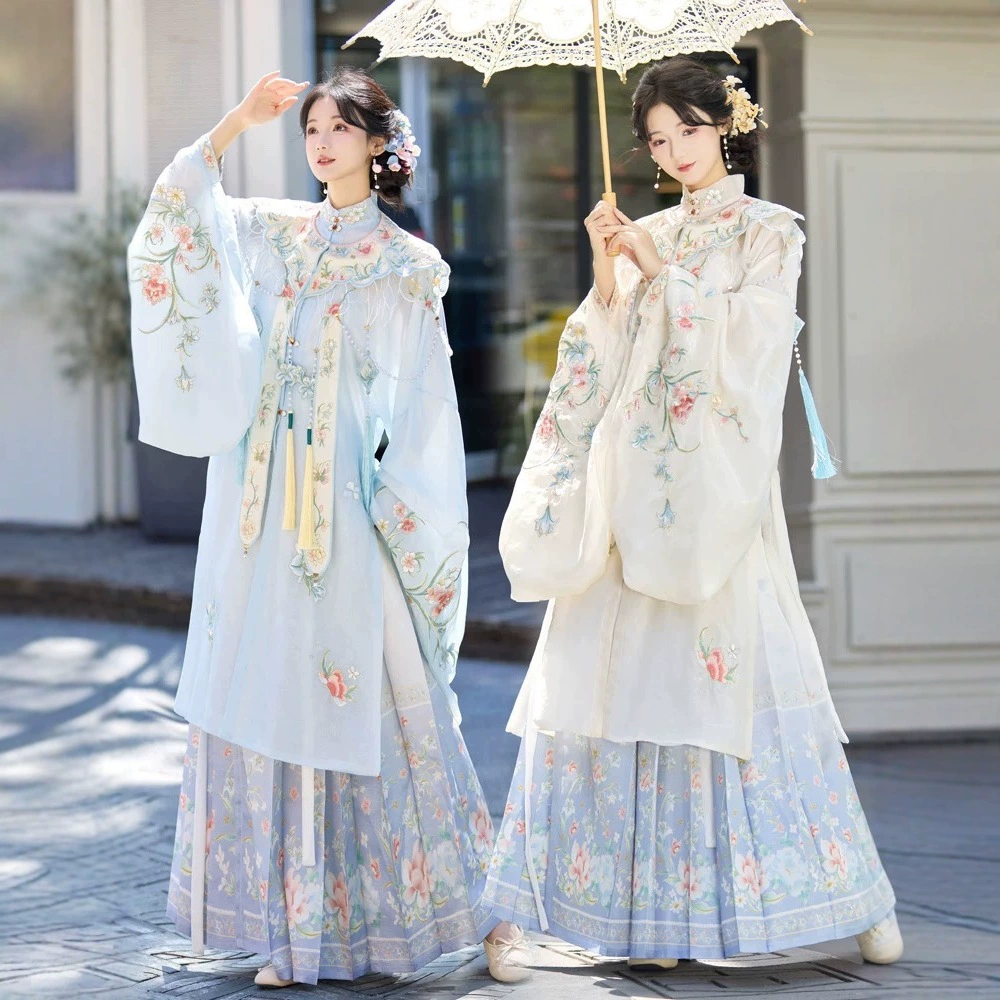 Ming Yun плечо Hanfu женский 2024 новый осенний цветок усовершенствование тяжелой промышленности вышивки лютня рукава длинная рубашка платье с конским лицом костюм