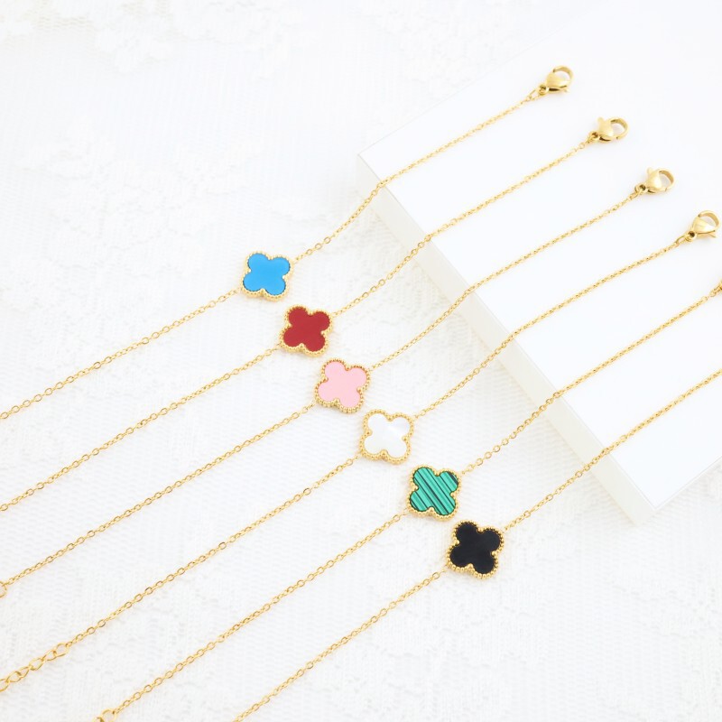 Fadeless Fashion Charm Stainless Steel Four-leaf Clover Bracelet Single Flower Waterproof Sweatproof Pastoral Style Women's Simple Bracelet