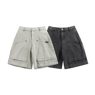 北界男装 美式潮牌2025夏季新款炒雪花工装短裤宽松直筒五分裤子