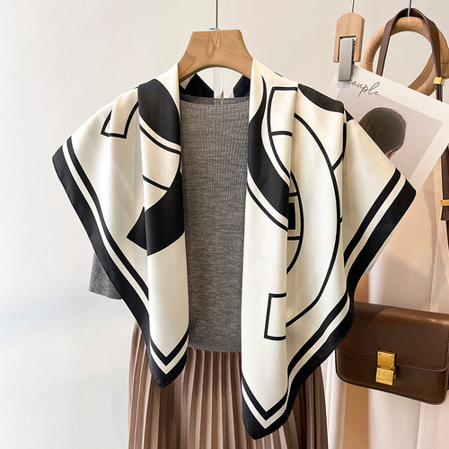 Korean style spring and autumn new twill 90 large square scarf women's silk scarf decorative scarf summer sun protection shawl headscarf beach towel