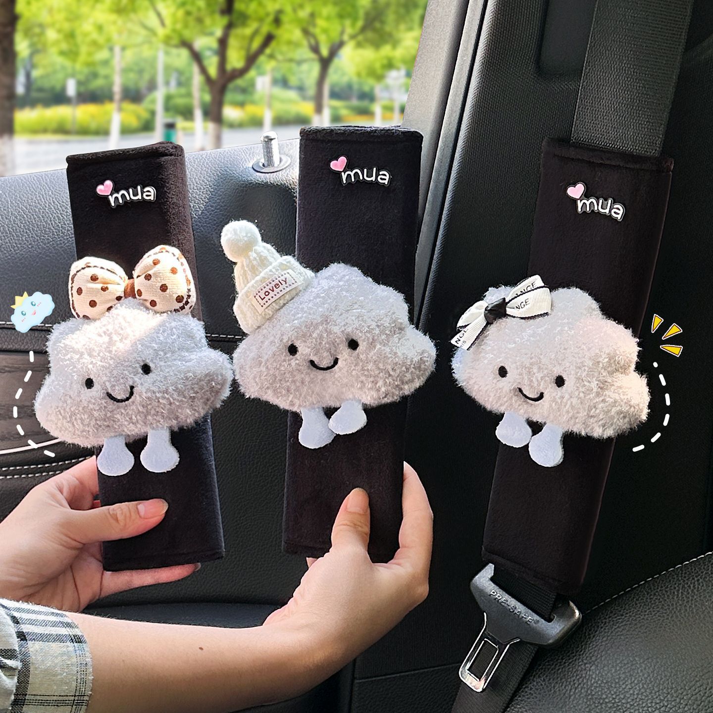 Cute Cloud-Shaped Plush Seatbelt Shoulder Pads, Car Anti-Strap Shoulder Protectors, Factory Direct Supply for Cross-Border Wholesale