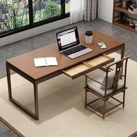 新中式全实木书桌家用简约老榆木办公桌书房写字毛笔书法桌椅组合