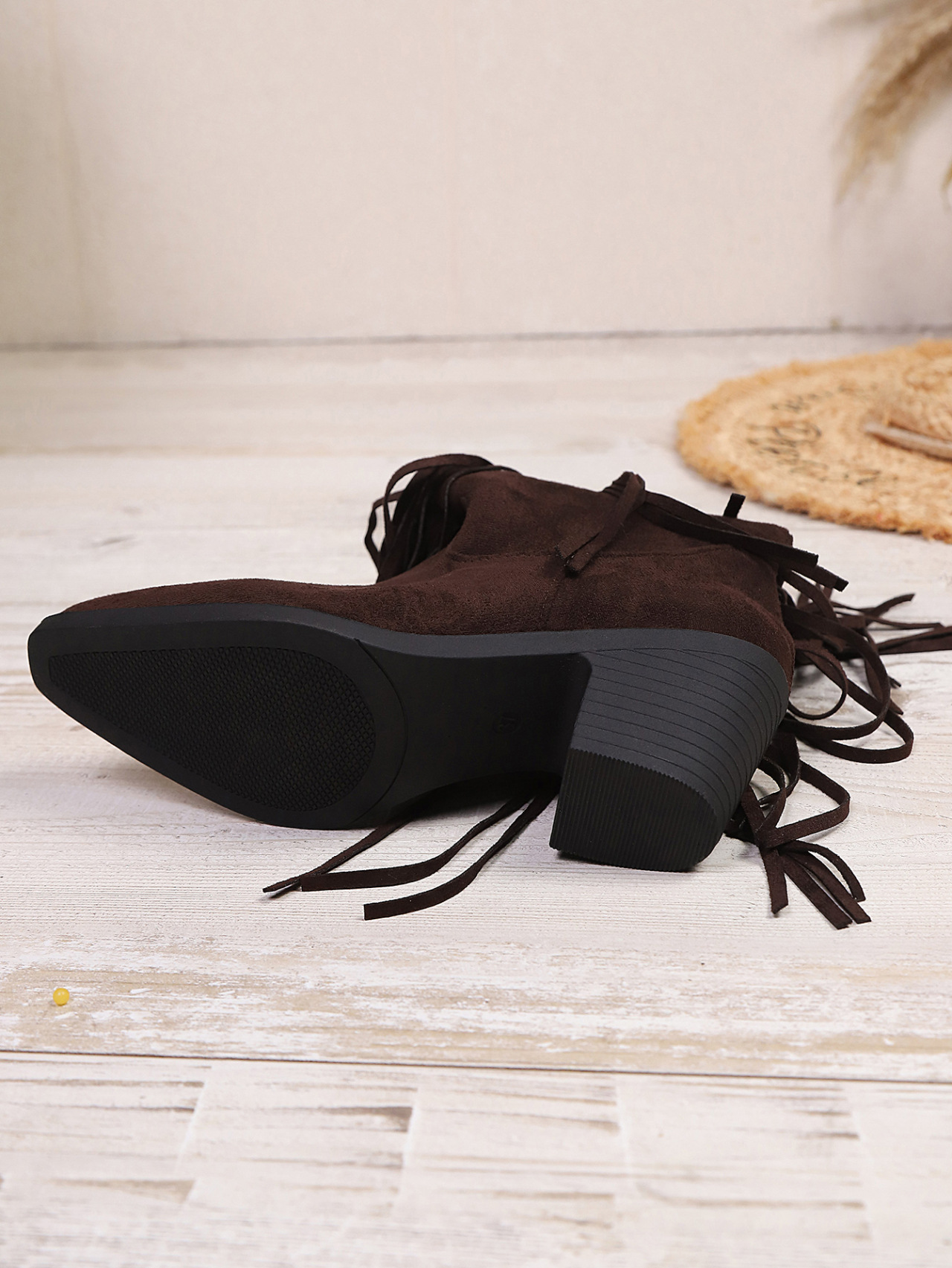 Damen Cowboy Stiefel Aus Wildleder Mit Blockabsatz Und Fransen_voghion.com