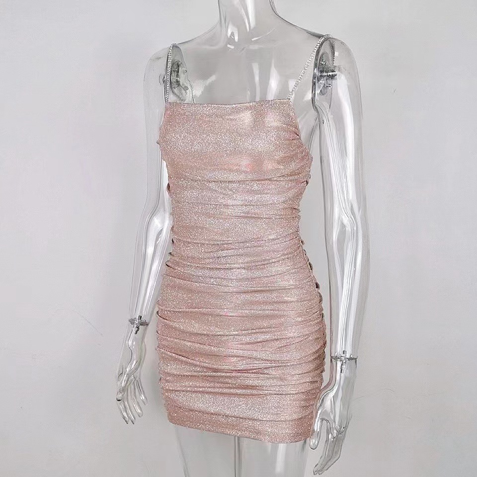 Elegante dames cocktailjurk strapless met glitters en plooien_voghion.com