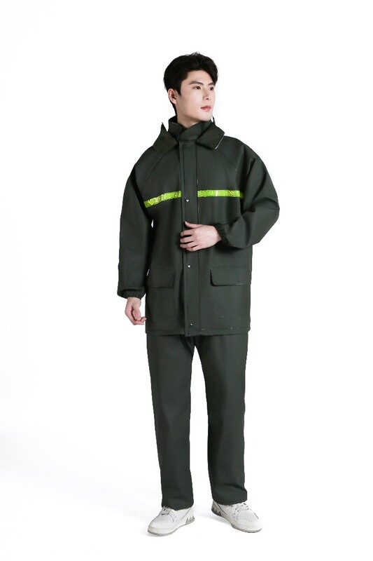 Knitted Fabric Raincoat Set from the Source Manufacturer, Green with Reflective Strips for Night Use, Motorcycle Raincoat and Rain Pants Two-Piece Set
