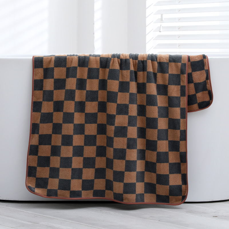 Coral veludo tablero de ajedrez toallas absorbentes suaves toallas de baño necesidades diarias creativas bienestar regalo conjunto de toallas de baño