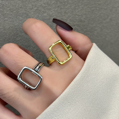 韓版簡約時尚新品長方形金色戒指女日常百搭開口食指指環金屬飾品