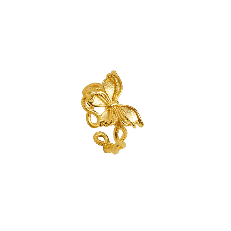 Anillo de mariposa de oro de arena abierto popular estilo estilo de vid personalidad linda rosa para niñas multifacéticas joyas de mano de alta calidad