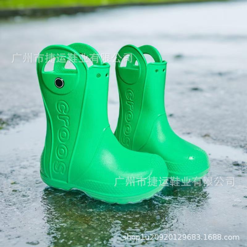 Cross Mid-Tube Children's Clogs Rain Boots Women's Waterproof Shoes Student Internet Celebrity Short Rain Boots Eva Material Available for Wholesale