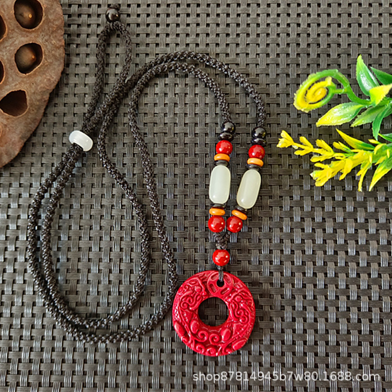 높은 콘텐츠 cinnabar 더블 용감한 평화 버클 펜던트 (모방 Hetian 옥 로프 포함)