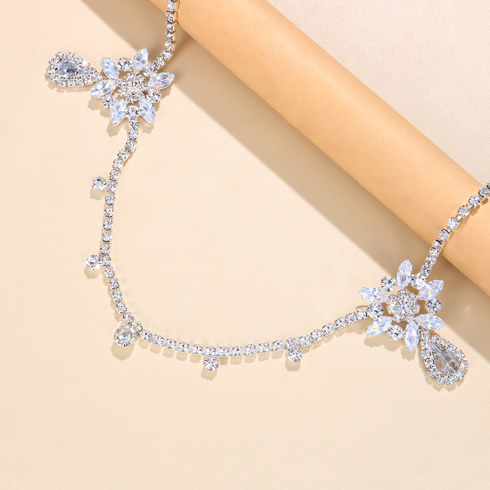 Europeo y americano caliente-venta transfronteriza completo diamante gota colgante cadena del pelo elegante brillante nupcial ZIRCON accesorios para el cabello cadena del pelo